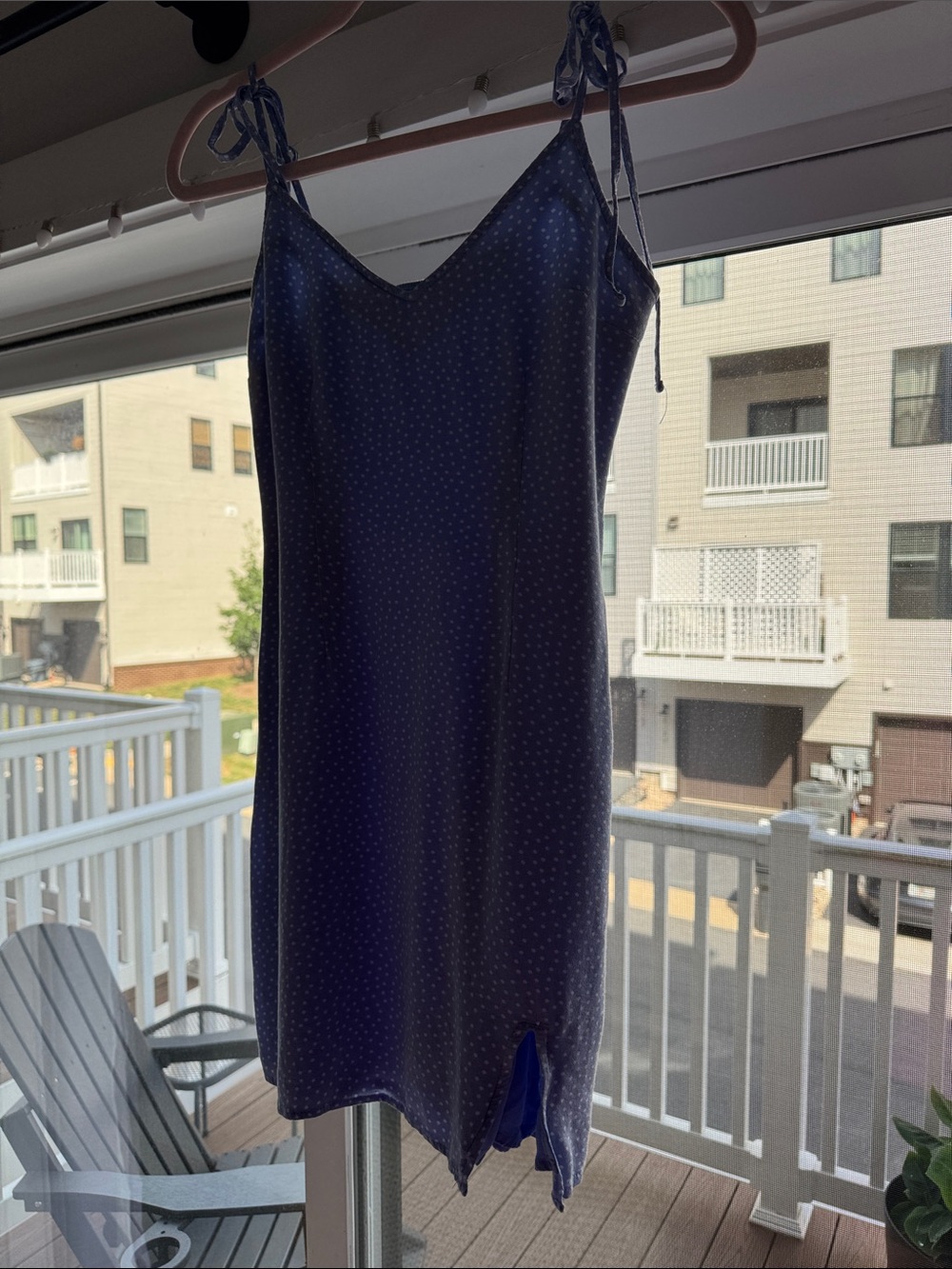 Abercrombie & Fitch Periwinkle Mini Tie Strap Slip Dress with White Microdots